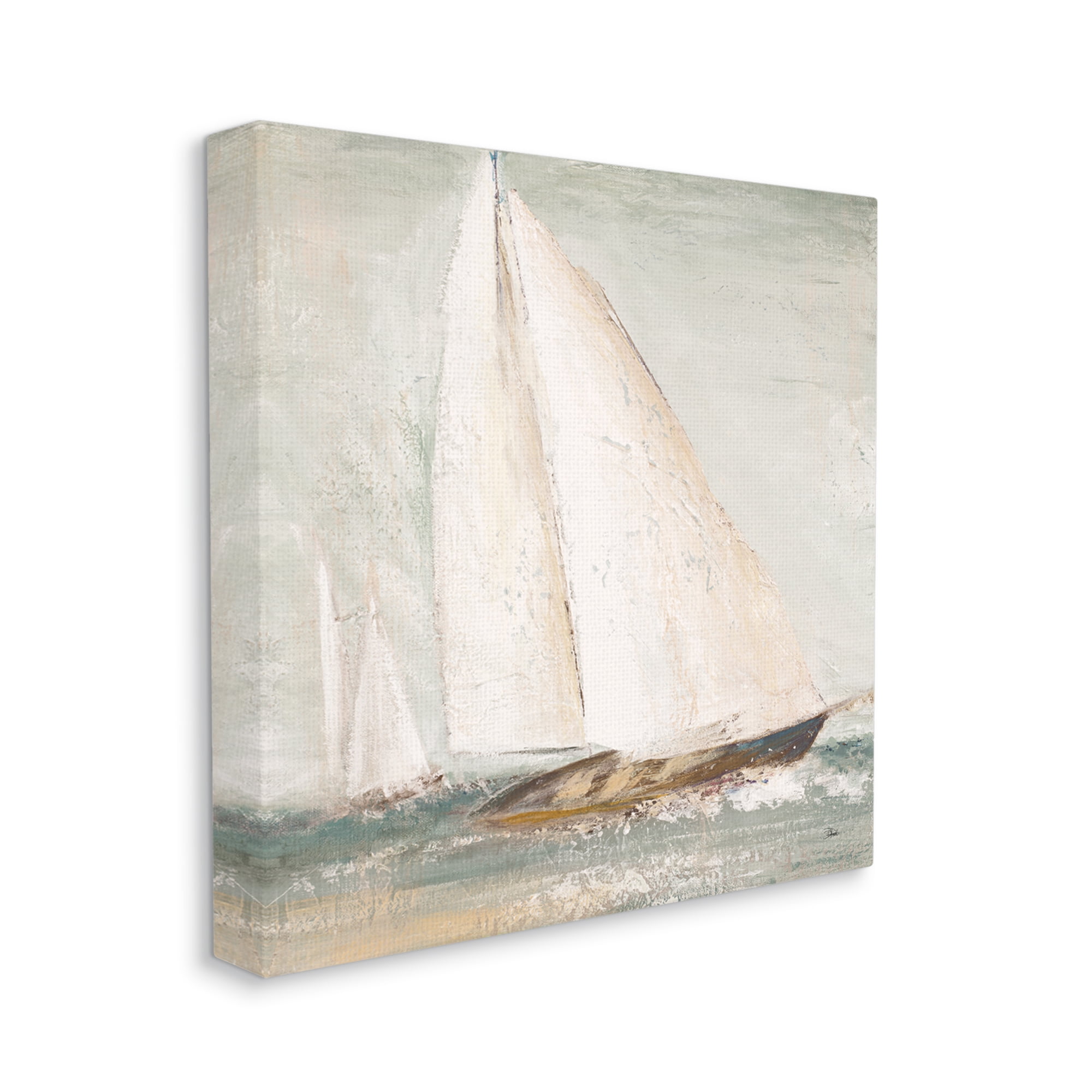Soft Distressed Sailboat Traditional Nautical Landscape 36 in x 36 in Painting Canvas Art Print, by Stupell Home Décor