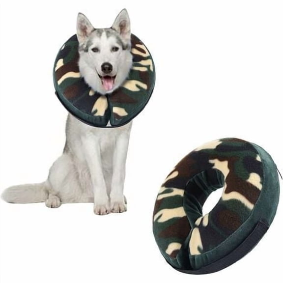 Soft Dog Collar for Large Medium Small Dogs After Surgery, Inflatable Cat Collar with Adjustable Buckle, Camouflage, L