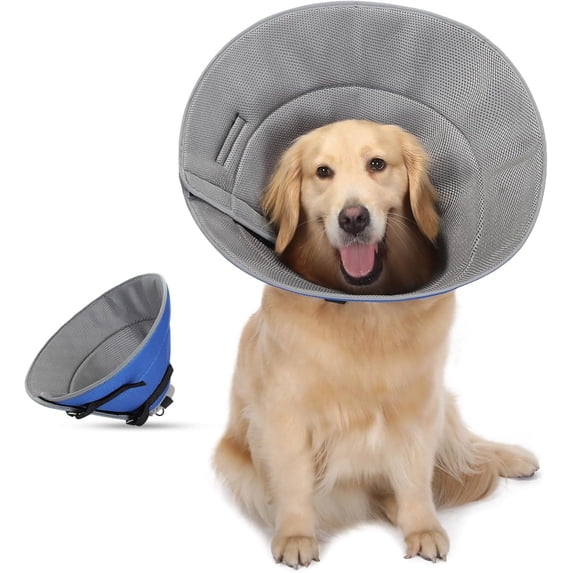 Soft Dog Cone Collar, Adjustable Dog Recovery Cone Collar, Reflective Bands Breathable Elizabethan Collar for Large Medium Small Dogs Anti-Bite Anti-Lick Protective Wound