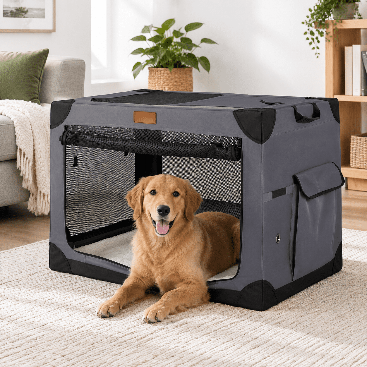 Soft Dog Crate For Extra Large Dogs, 4-door Foldable Collapsible, Dark ...