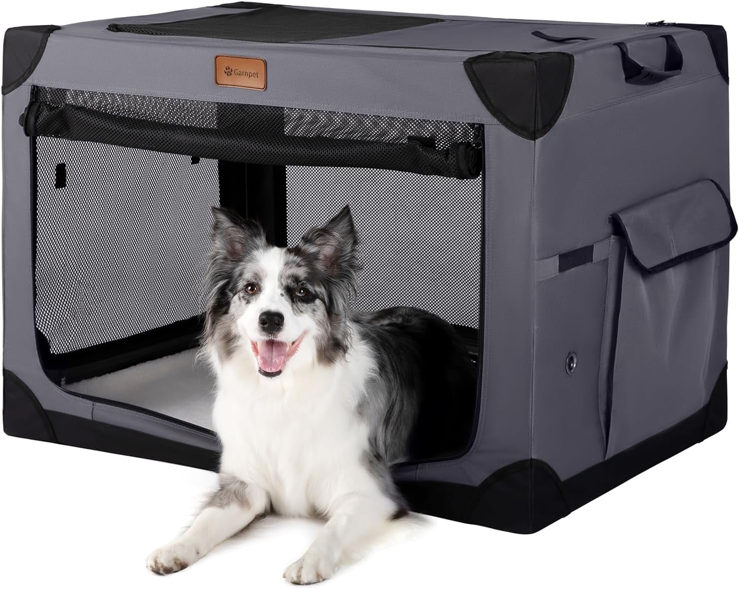 View of Soft Dog Crate for Medium Dogs, 4-Door Foldable Collapsible Dog Crate ...