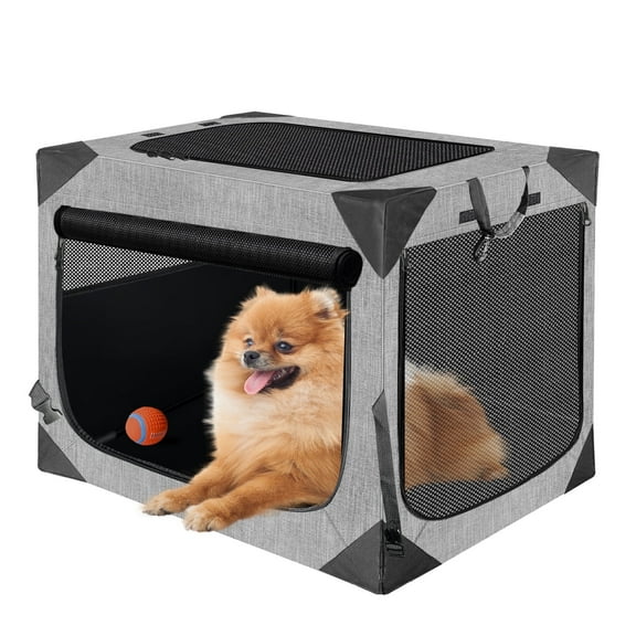 Dog Crates,Collapsible Soft Travel Crate for Medium Dogs (3 Year Warranty), Indoor & Outdoor Portable Pet Kennel with Chew Proof Mesh Window (French Gray, 30" L x 21" W x 21" H) ﻿