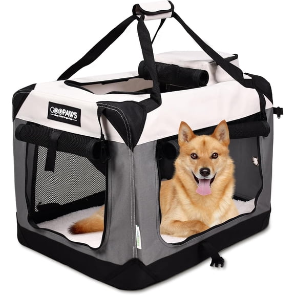 Soft Dog Crate with 3 Doors Folding Travel Pet Carrier Straps and Fleece Mat Light Grey Large 30 in L x 21 in W x 23 in H