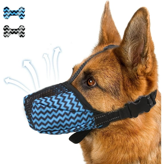 Soft Dog Muzzle, Air Mesh Breathable Muzzle for Medium Large Sized Dogs to Anti & Prevent Biting Barking Chewing, Soft Basket Muzzle with Reflective & Adjustable Strap (Blue, M)