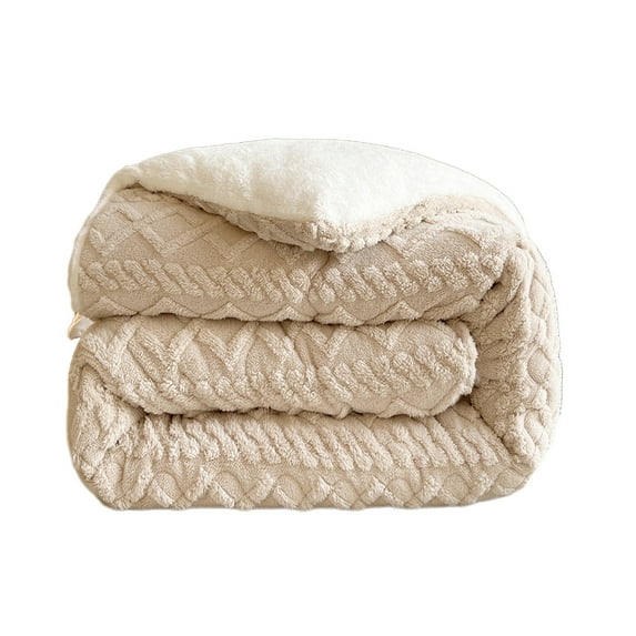 Soft Double Layer Lambskin Throw Blanket,Thickened Super Soft Insulation Winter Quilt, Adult Comfortably Blanket on bed or couch,Warm Suitable For All Seasons,59x78.7in(Beige)