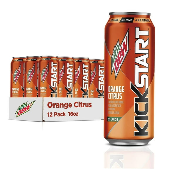 Soft Drinks Mountain Dew Kickstart, Orange Citrus, 16 Fl Oz, 16 Fl Oz Pack Of 12, Orange