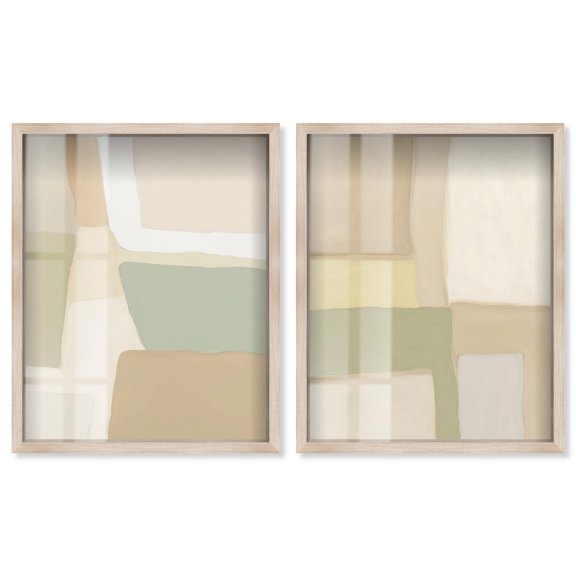 Soft Dunes Harmony Pair Shadowbox Print Abstract Wall Art Set by Art Remedy, Blonde Frame, 16 x 20