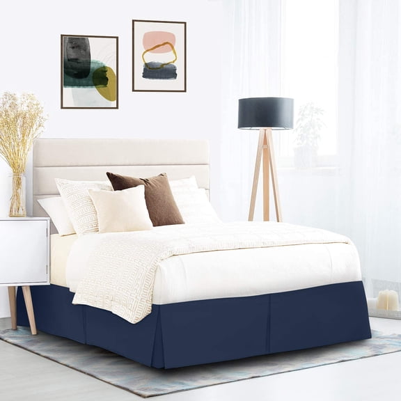 600 TC 100% Pima Cotton Split Corner Bed Skirt – 12" Tailored Drop, Soft, Durable & Hotel-Style Dust Ruffle – 1-PC Queen (60" x 80") Size, Solid Navy Blue