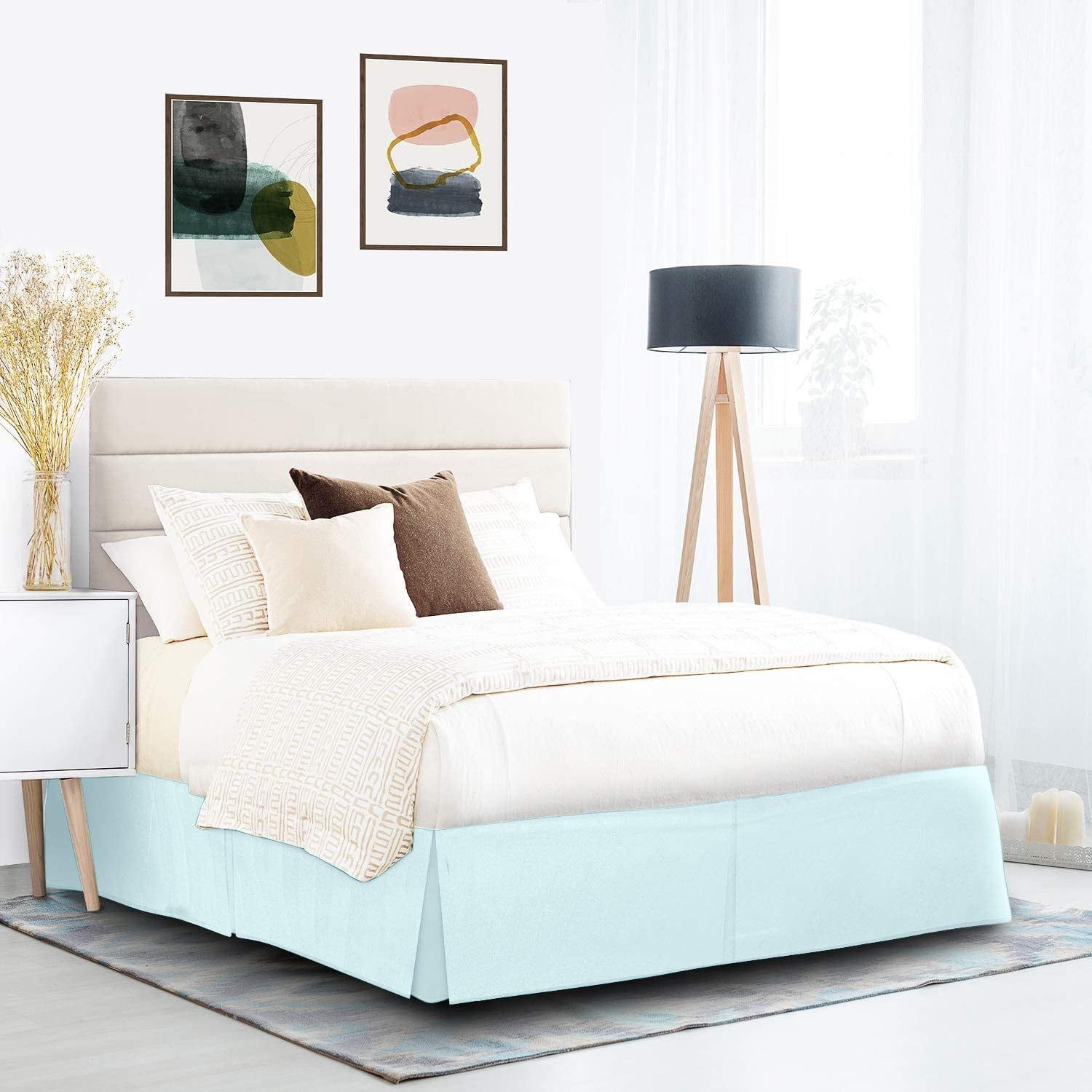 Soft & Durable 600-Thread Count PIMA Cotton Bed Skirt, Pleated, 20" Drop – 1-PC Cal-King (72" x 84") Size, Dust Ruffle/Bed Skirt, California King, Solid Aqua Blue