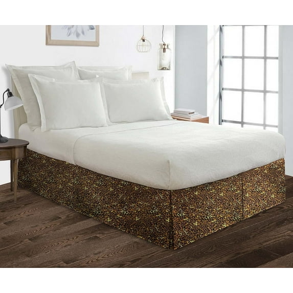 Soft & Durable 600-Thread Count PIMA Cotton Bed Skirt, Pleated, 20" Drop – 1-PC RV King (72" x 80") Size, Dust Ruffle/Bed Skirt, RV King, Solid Leopard Print