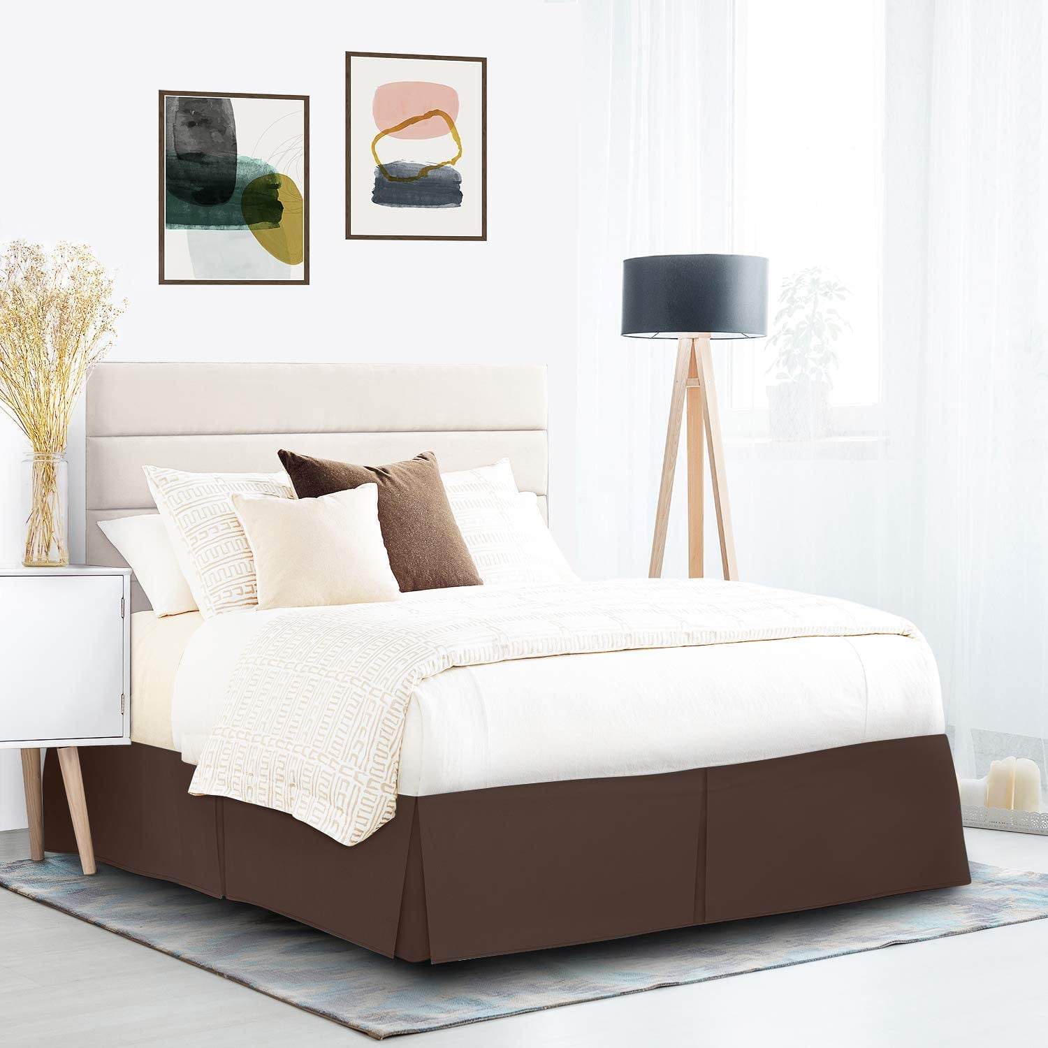 Soft & Durable 600-Thread Count PIMA Cotton Bed Skirt, Pleated, 20" Drop – 1-PC Super Queen (66" x 80") Size, Dust Ruffle/Bed Skirt, Super Queen, Solid Chocolate