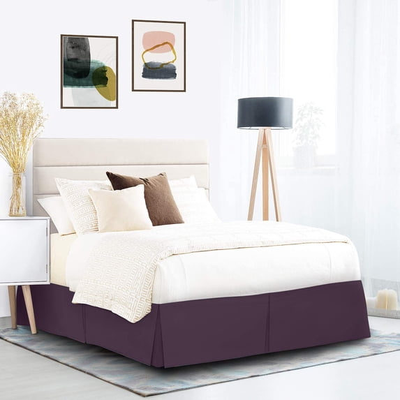 Soft & Durable 600-Thread Count PIMA Cotton Bed Skirt, Pleated, 20" Drop – 1-PC Super Queen (66" x 80") Size, Dust Ruffle/Bed Skirt, Super Queen, Solid Plum