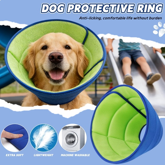 Soft E CollarforDogs After Surgery, Fluorescent Green Inflatable Soft ConeforDogsandCats, Elizabethan Recovery CollartoStop Licking, Comfy Donut ConeforPost-Surgery Pet