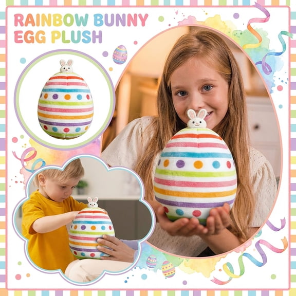 Soft Easter Egg Plush Doll with Bunny Topper, Colorful Striped Dot Pattern, Ideal Easter Home/Patio Decor, Cozy Holiday Companion for Kids(11.8Inch,Easter Eggs)