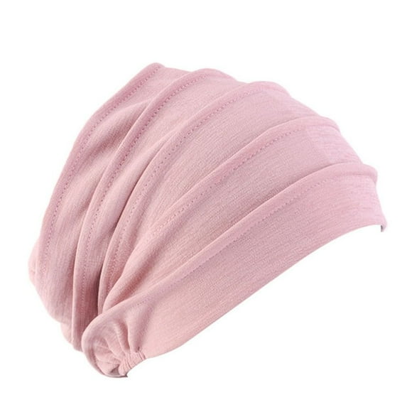 Soft Elastic Cloth Head Cap Hat Cotton Women Breathe Hat Ruffle Hat Chemo Cap PINK