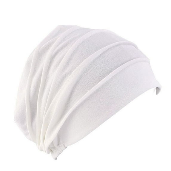 Soft Elastic Cloth Head Cap Hat Cotton Women Breathe Hat Ruffle Hat Chemo Cap WHITE