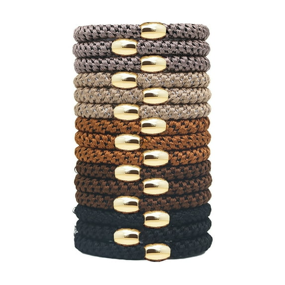 Soft Elastic Hairbands with Bead Detail, 15 Piece Set Ponytail Holders for Thick Hair, Gentle No-Slip Stretch Fabric Hair Ties