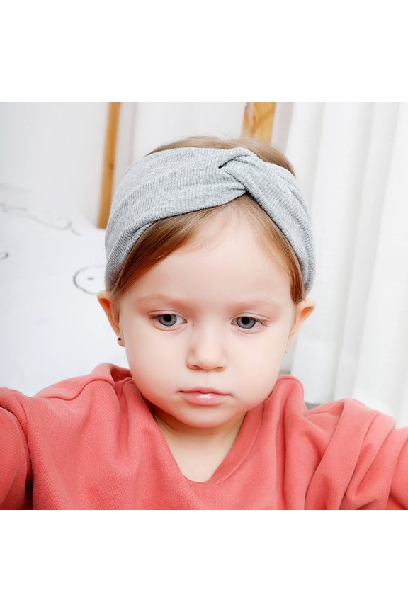 Soft Elastic Knitted Headband for Baby Kids Children, Twisted Bow Stretchy Hair Band, Warm Wide Head Wrap for Girls, Gray