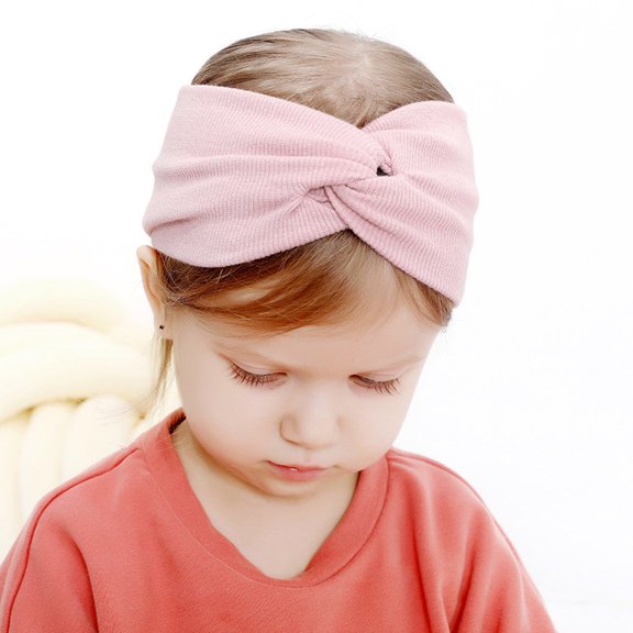 Soft Elastic Knitted Headband for Baby Kids Children, Twisted Bow Stretchy Hair Band, Warm Wide Head Wrap for Girls, Pink