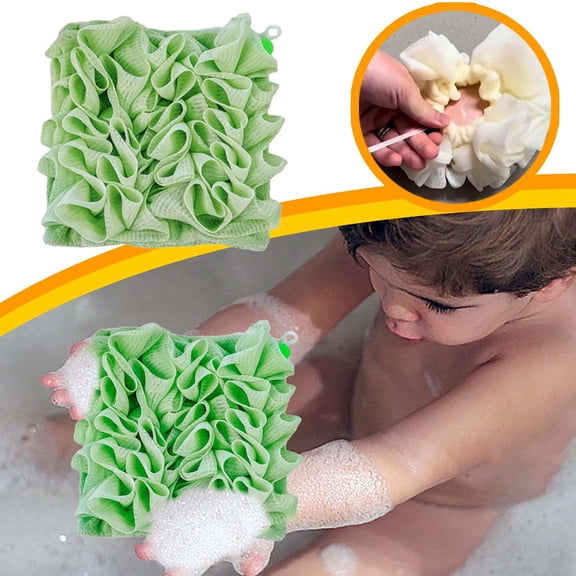 Soft Elastic Ruffled Square Shower Loofah Sponge Multiple Pastel Color Exfoliating Bath Pouf Creates Abundant Foam For Daily Body Wash Bathroom Skincare Essential Supply