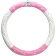 thumbnail image 1 of Soft Elastic Steering Wheel Cover for Women, Rhinestone Bling Leather Protector, Non-Slip Fashion Car Accessories, Universal Fit for Most Vehicles, Pink White, 1 of 18