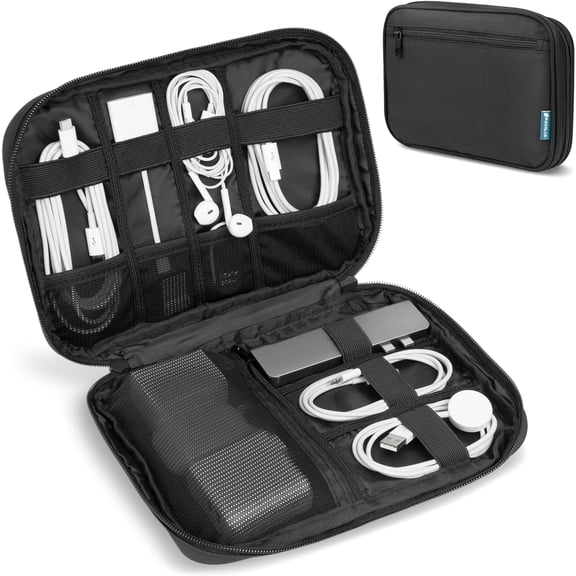 Soft Electronic Organizer Travel Case, Travel Cord Organizer Bag, Small Cable Tech Storage Pouch, Travel Accessories Essentials Must Haves for Mobile Phone, USB, Cord, Charger, Black
