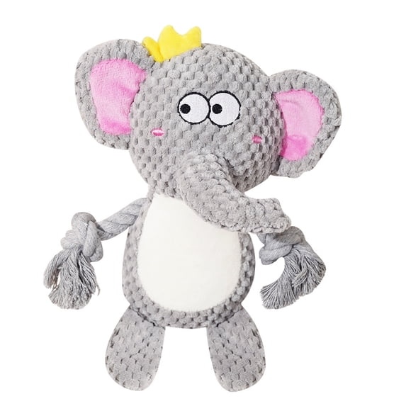 Soft Elephant Plush Dog Squeaky Toy with Cotton Rope Limbs for Interactive Play and Gentle Teething, Suitable for Small and Medium Pets Indoor Fun, Gray 8 Inch