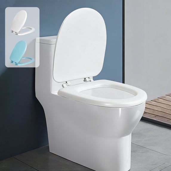 Soft Elongated U-Shape Vinyl Toilet Seat, with Comfort Foam Cushioning, Straight Edge Standard Size Soft Toilet Lid, Easy Hassle-Free Installation for Household Toilet Fixtures, 16*14in, Blue