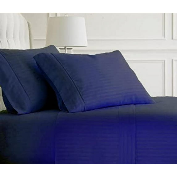 Soft Embossed Dobby Stripe Sheet Set 100% Brushed Microfiber, 11" Deep Sheet Set (Twin, Navy)