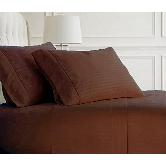 Soft Embossed Dobby Stripe Sheet Set 100% Brushed Microfiber, 15" Deep Sheet Set, Bedding Availble in Twin, Full, King, Queen (Queen Chocolate)
