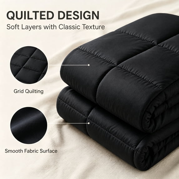 Soft Fabric Blend Quilted Comforter All Season Cozy Down Alternative Bedding Washable
