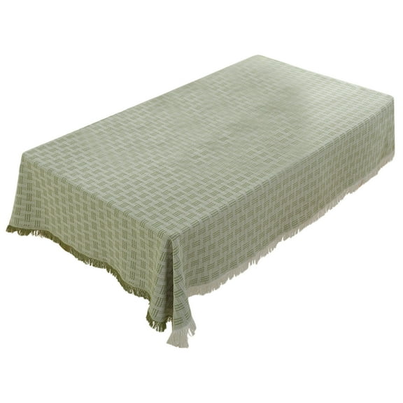 Soft Fabric Table Cloths, 35.4''x59'' Tassel Cotton Linen Table Cover, Decorative Oblong Table Cover, Kitchen Dinning Wrinkle Free Tablecloths (Green)