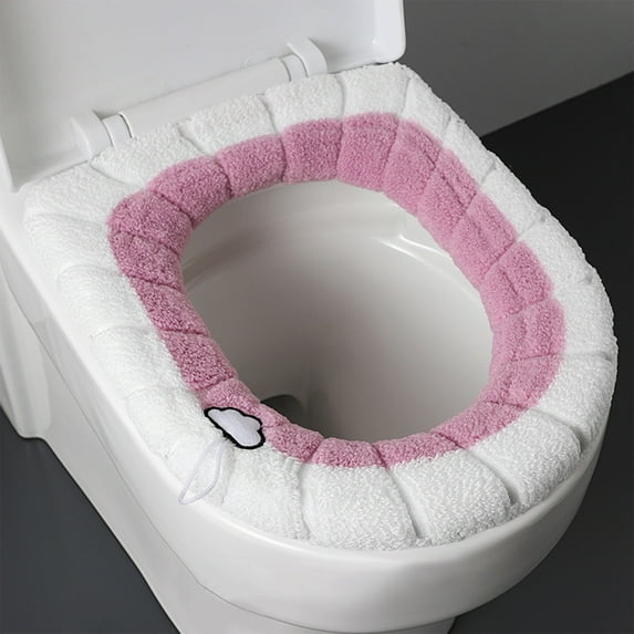 Soft Fabric Toilet Seat Cover Warmer | Universal Fit for Round Elongated Toilets | Washable Reversible Fiber Cloth Pad | Easy Installation Cleaning | Includes 1 Seat Cover in Green, Gray, Pink, Blue