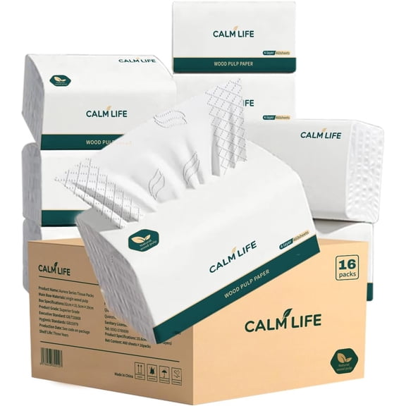 Soft Facial Tissues 7360 Sheets [Not in Box] 4-Ply Ultra Strong & Thick Tissues, 1840 Draws Unscented Paper Tissues for Sensitive Skin, Compact Size for Travel, Office and Car 16 Pack Box Free Design