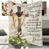 Soft Faith Flannel Cross Printed Blanket Multi-purpose Throw Blanket for Couch Sofa Office Bed Camping Travel Warm Nap Blanket for All Season Gift