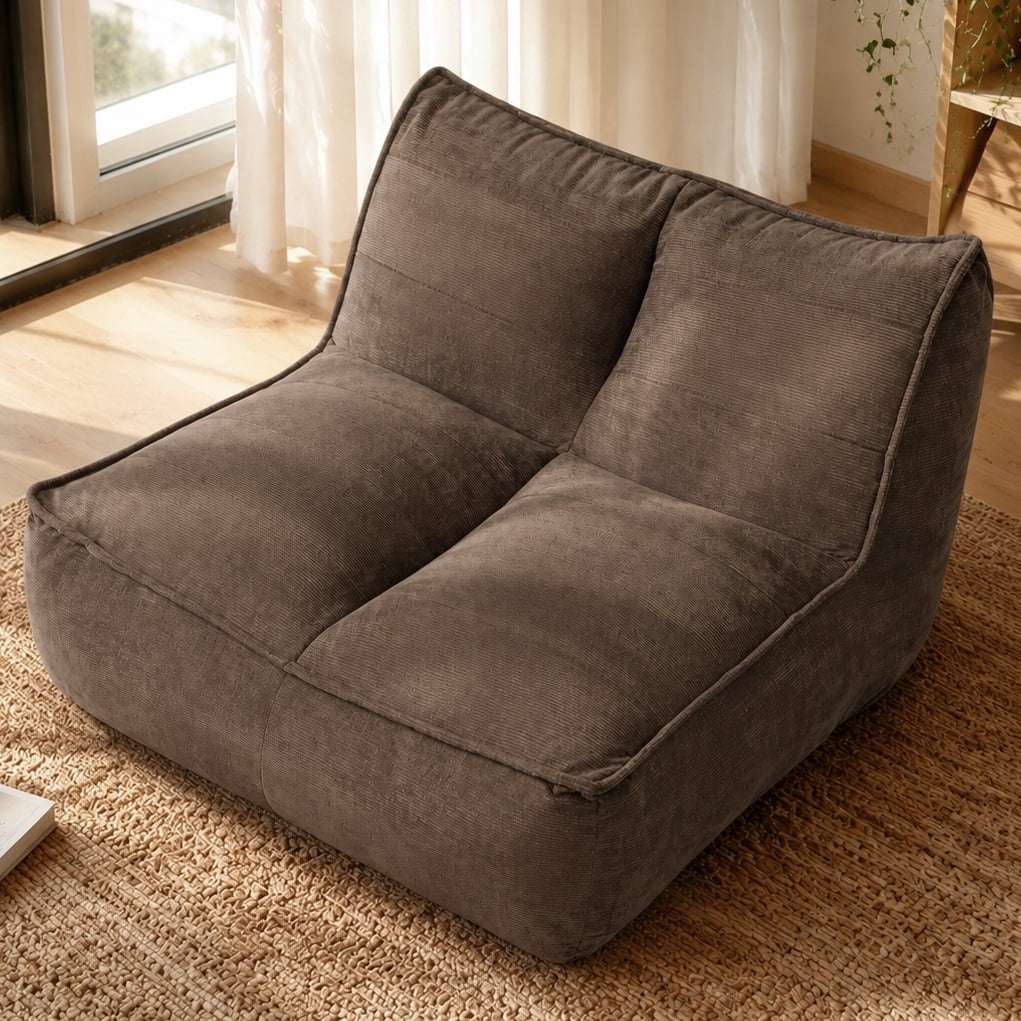 Soft Faux Fur Adult Bean Bag Lounger Sofa, Ergonomic Back Neck Support Vacuum Packed No Assembly Lazy Chair, Fluffy Bean Bag Couch for Bedroom Living Room Dorm Reading Gaming Relaxation