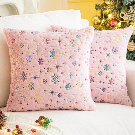 Soft Faux Fur Fuzzy Cute Decorative Throw Pillows Covers with Snowflake Glitter Printed Pillowcases for Christmas Decor Home Bed Room Sofa Chair Couch