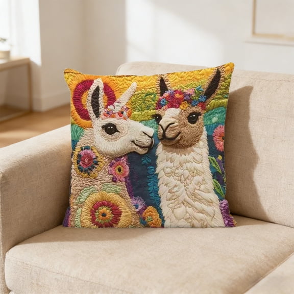 Soft Faux Fur Llama Throw Pillow Cover 18x18 Inches, 3D Textured Animal Print Boho Decorative Pillow Case for Sofa Bedroom Car, Machine Washable