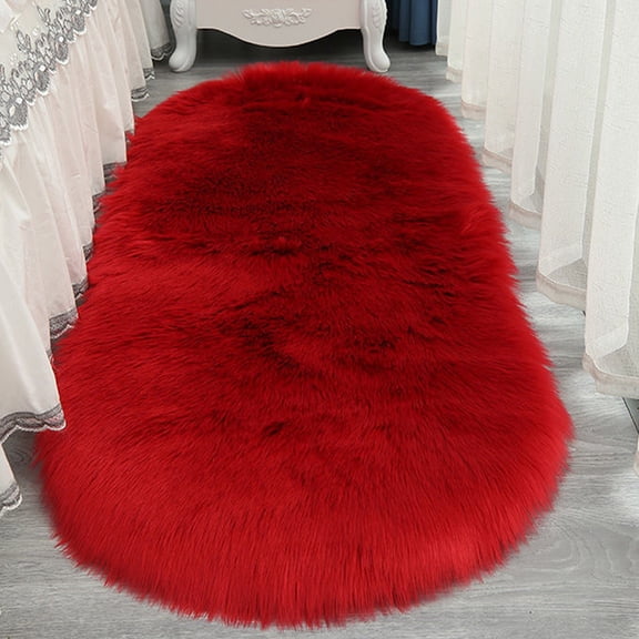 Soft Faux Fur Sheepskin Fuzzy Area Rugs Red Oval 23 x 59 Inch Fluffy Shag Rug for Bedroom Living Room Nursery Floor Mat Machine Washable