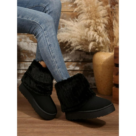 Soft Faux Fur Snow Boots for Women - Winter Warmth & Comfort, Plain Style