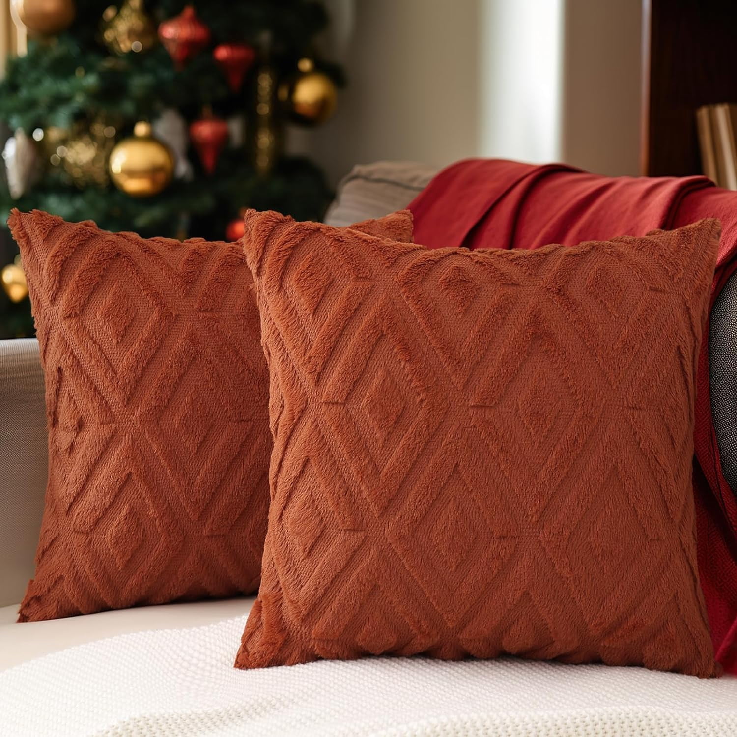 Soft Faux Fur Throw Pillow Covers 20x20 Set of 2 - Plush Wool ...