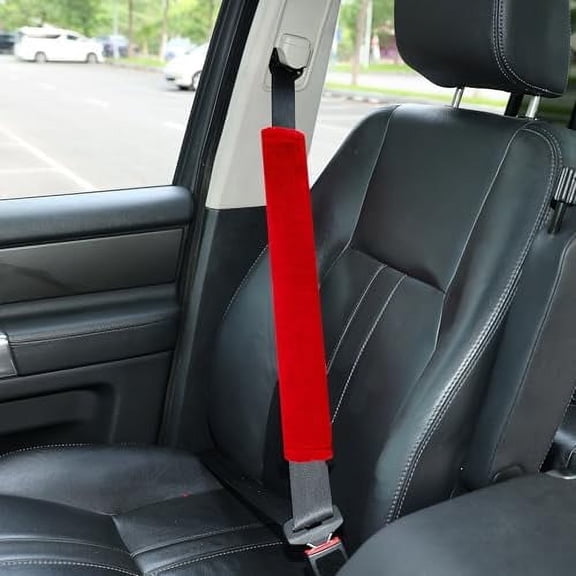 Soft Faux Fur Universal Fit Seatbelt Cover Car Truck SUV Airplane Seat Belt Shoulder Pad for Carmera Backpack Straps Neck Cushion Protector Extra Long 19.7in Red