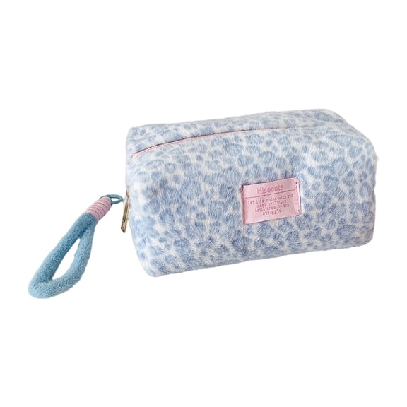 Soft Faux Hair Handheld Makeup Storage Pouches Large Capacity Leopards Pattern Cosmetic Case For Gym Skincare Products