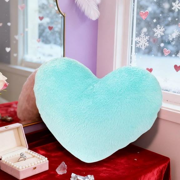 Soft Faux Rabbit Fur Heart Pillow - Personalized Sofa Cushion, Cute Bedside Decorative Throw Pillow for Cozy Home Ambiance,Blue