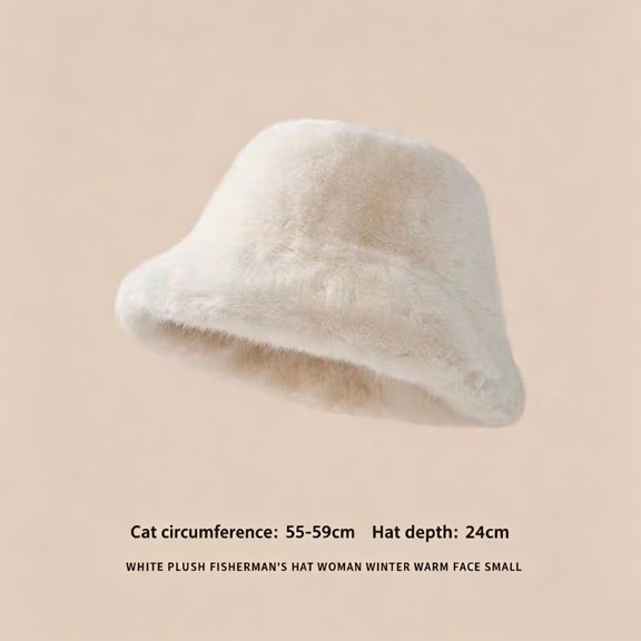 Soft Faux Rabbit Fur Plush Fisherman Hat, Daily Casual Outdoor Winter Hat-Off-white bucket hat