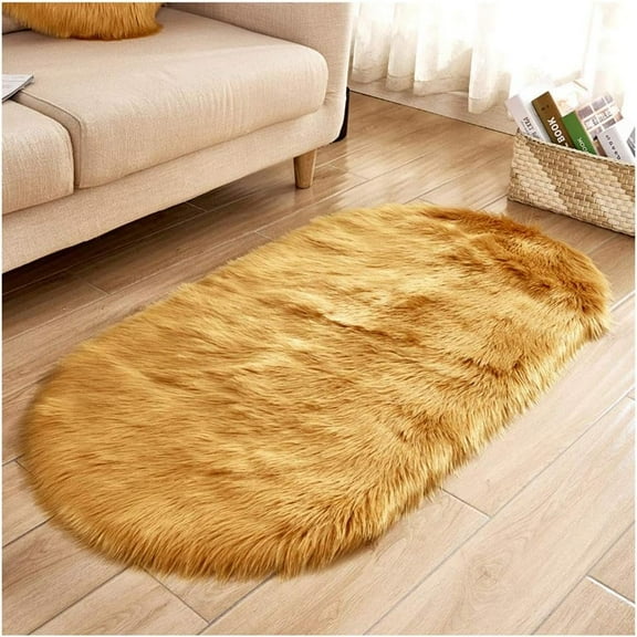 Soft Faux Sheepskin Fur Area Rug, Gold, 19"x31"