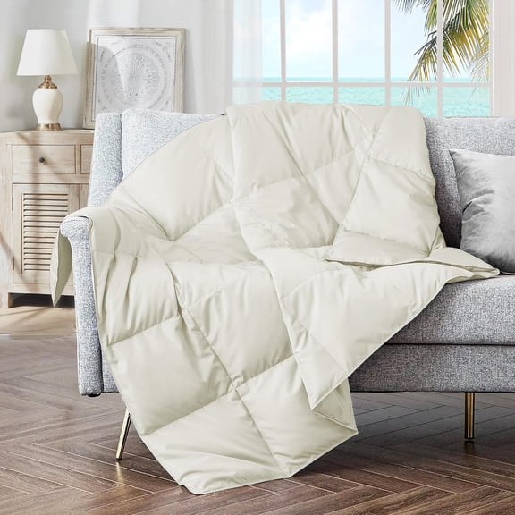 Soft Feather Down Throw Blanket 50" X 70" Light Khaki