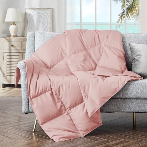 ® Soft Feather Down Throw Blanket Lightweight Packable Couch Throw for Indoor and Outdoor Use, 50"X70", Pink