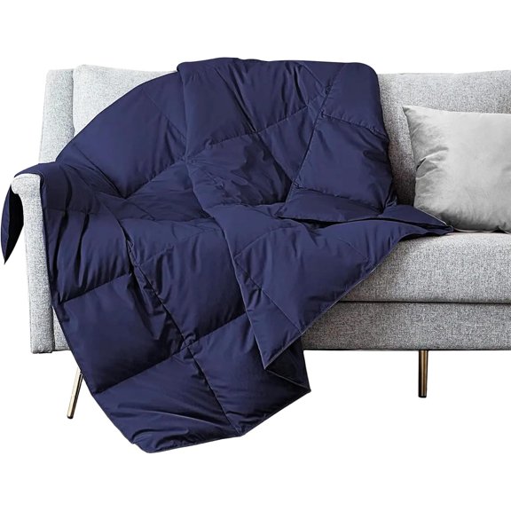 Soft Feather Down Throw Blanket Lightweight Packable Couch Throw for Indoor and Outdoor Use, Throw 50"X70", Navy