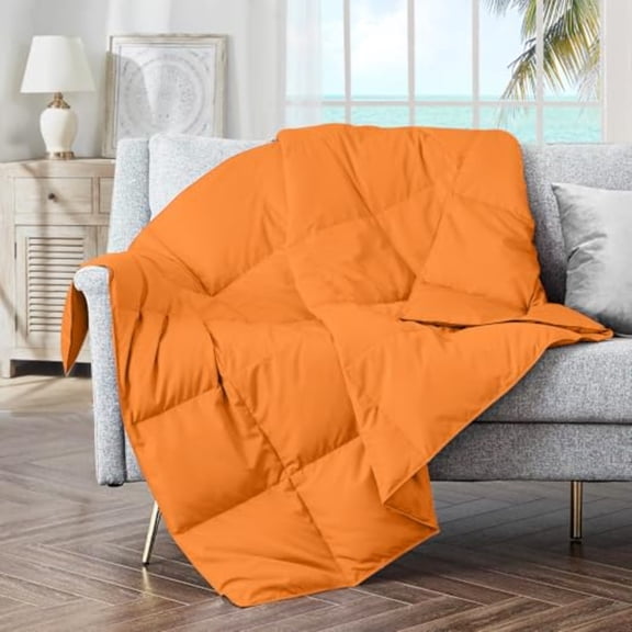Soft Feather Down Throw Blanket Lightweight Packable Couch Throw for Indoor and Outdoor UseThrow 50X70 Orange
